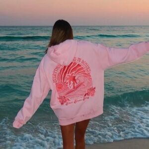 Pink Palm Puff hoodie NWT, XS